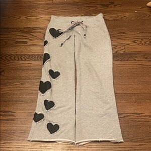 Gray Sweatpants with Black Heart Patches